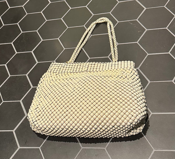 1940s 1950s vintage Whiting & Davis ALUMESH handbag purse white metal mesh bag