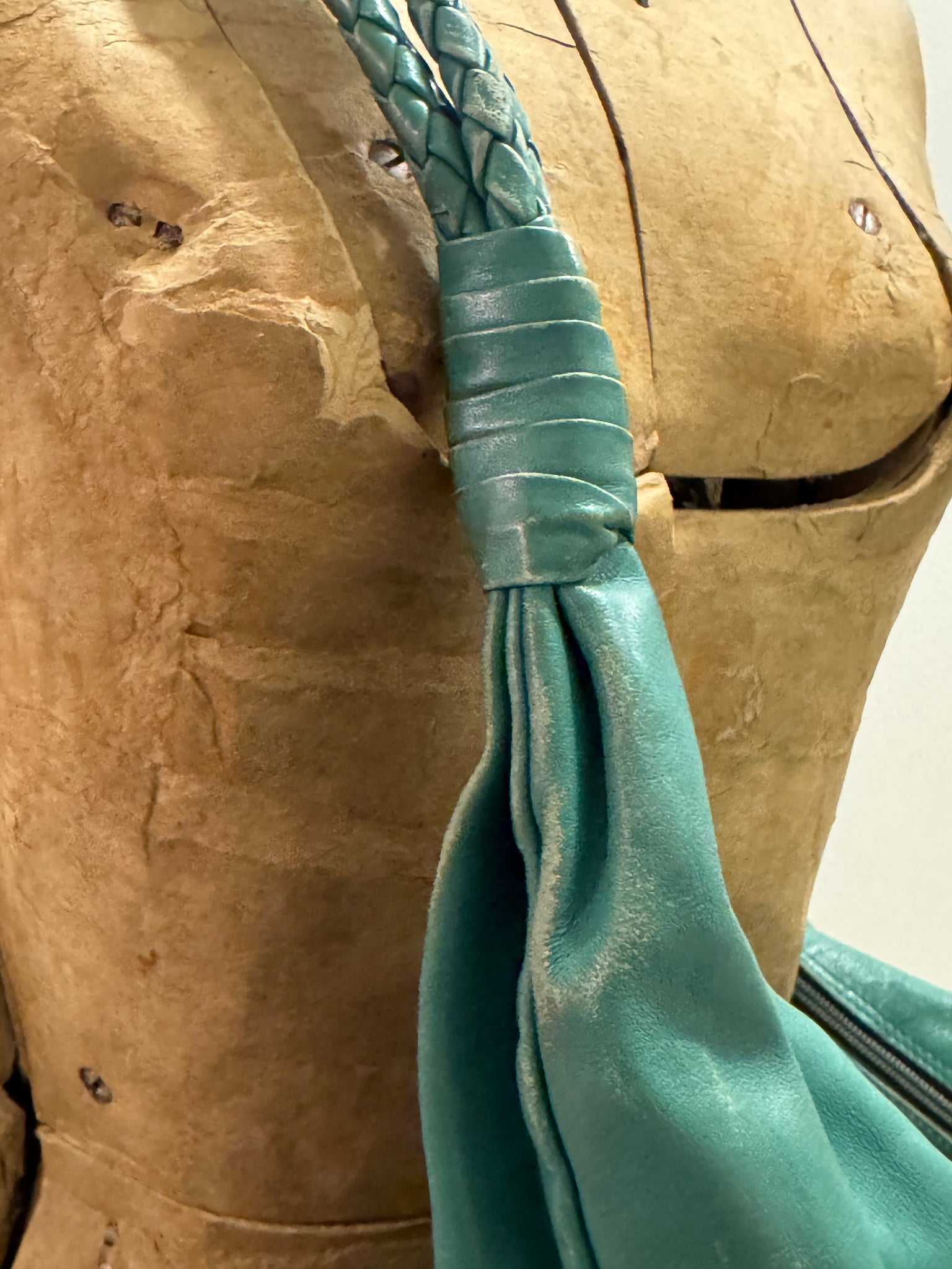 vintage 1980s seafoam green Bottega Veneta leather bag slouchy HOBO purse WOVEN straps