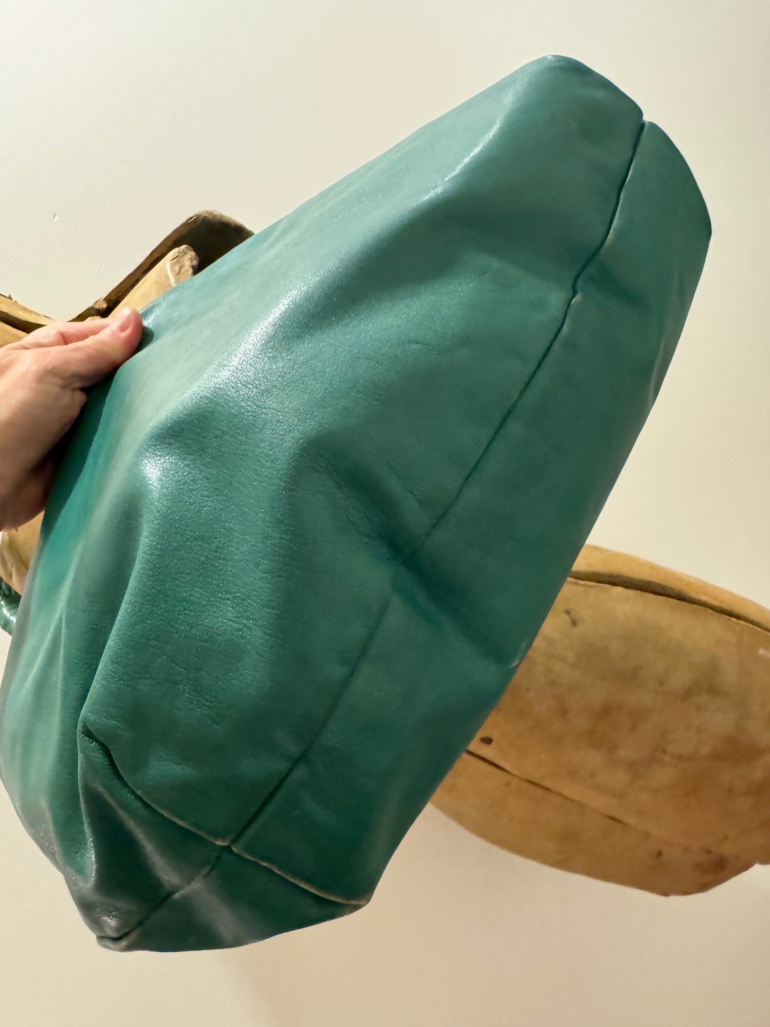 vintage 1980s seafoam green Bottega Veneta leather bag slouchy HOBO purse WOVEN straps