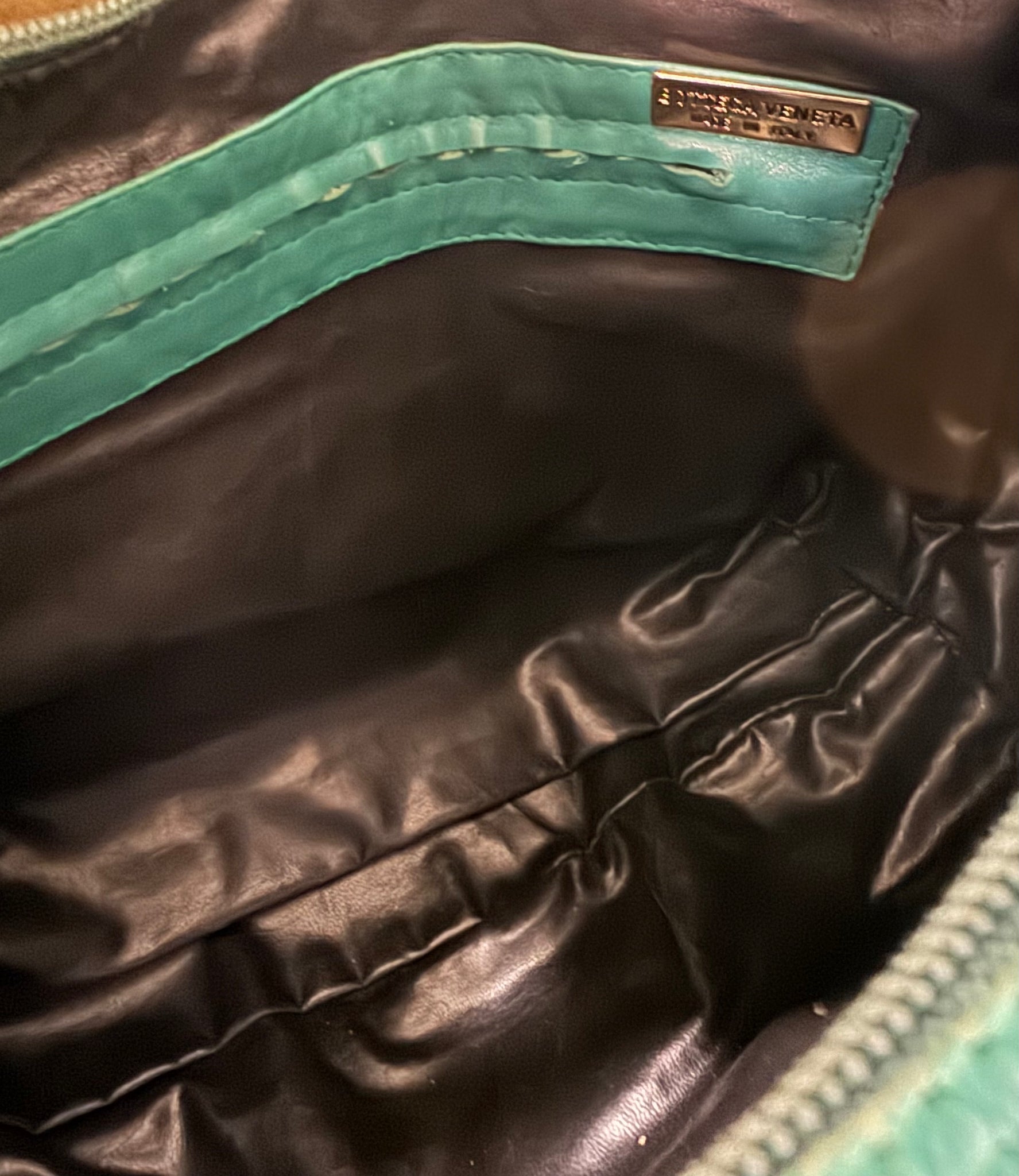 vintage 1980s seafoam green Bottega Veneta leather bag slouchy HOBO purse WOVEN straps