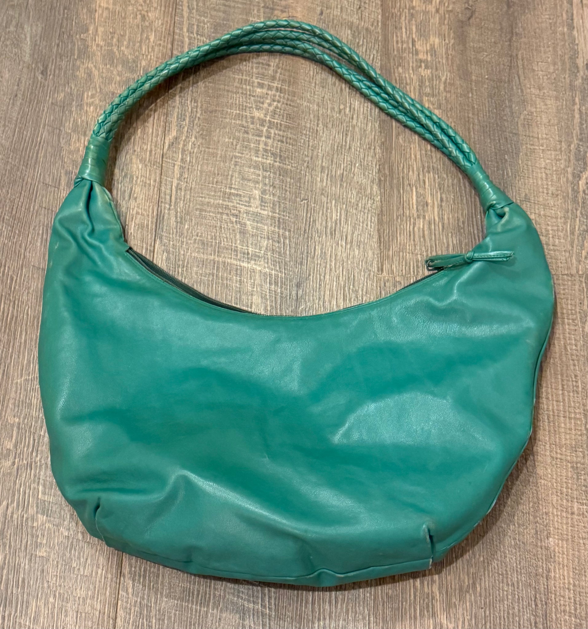 vintage 1980s seafoam green Bottega Veneta leather bag slouchy HOBO purse WOVEN straps