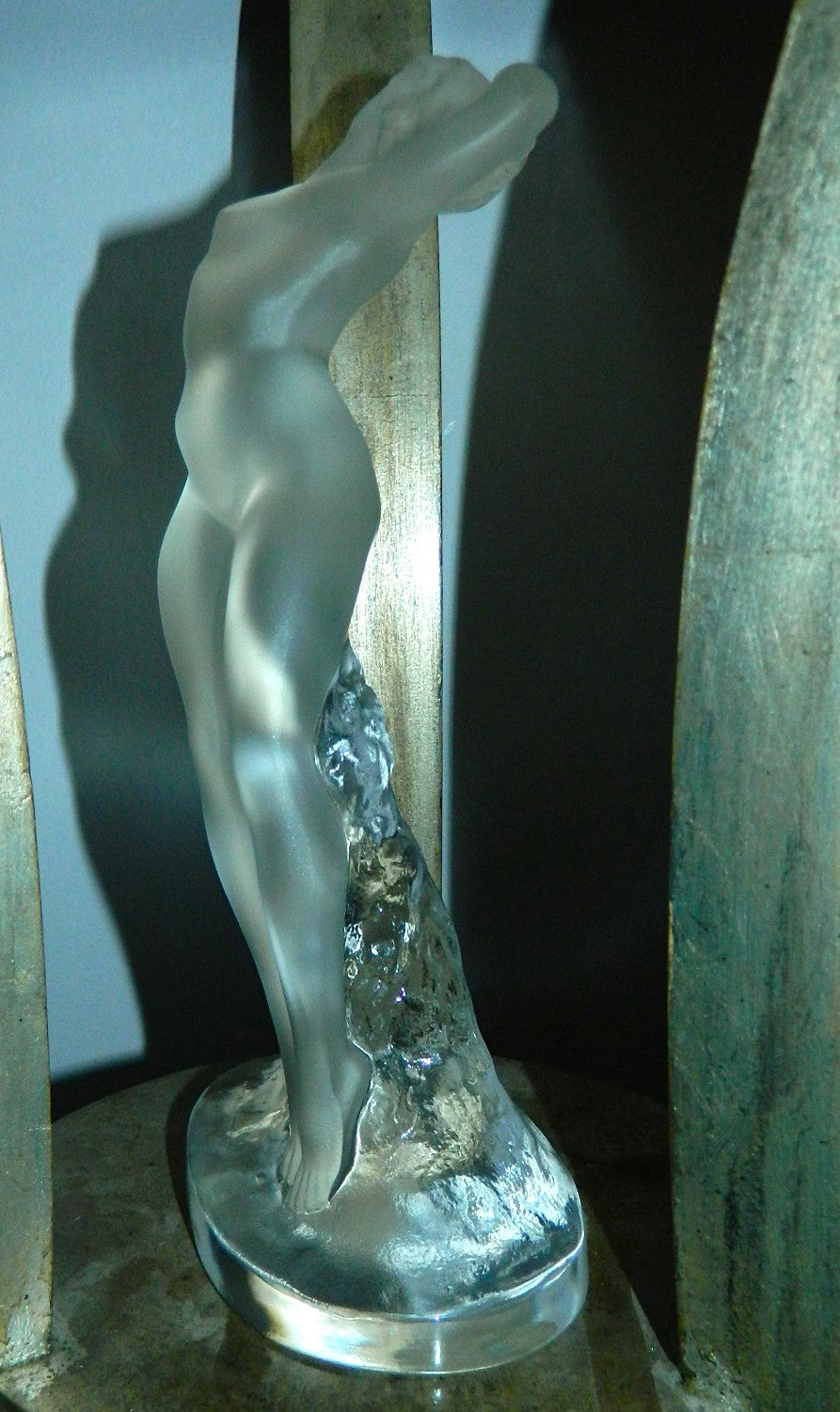 Lalique crystal statue Danseuse Bras Leves nude woman sculpture