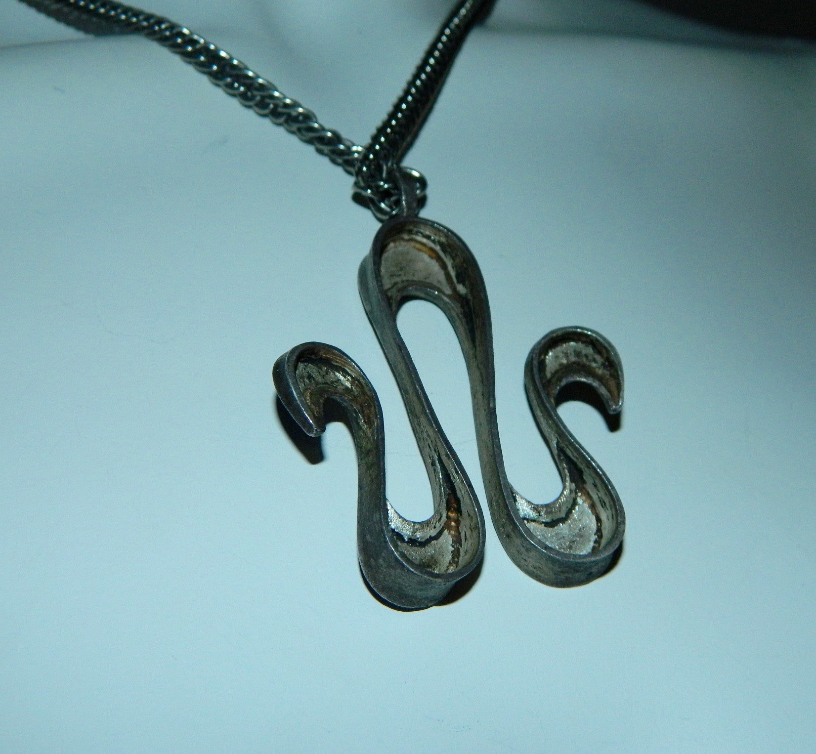 vintage 1960s enamel necklace / Aries Zodiac sign Ram / blue waves pendant MCM