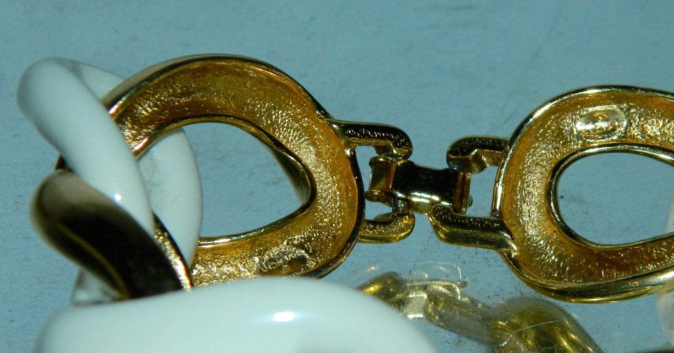 vintage GIVENCHY link bracelet / gold white statement designer jewelry