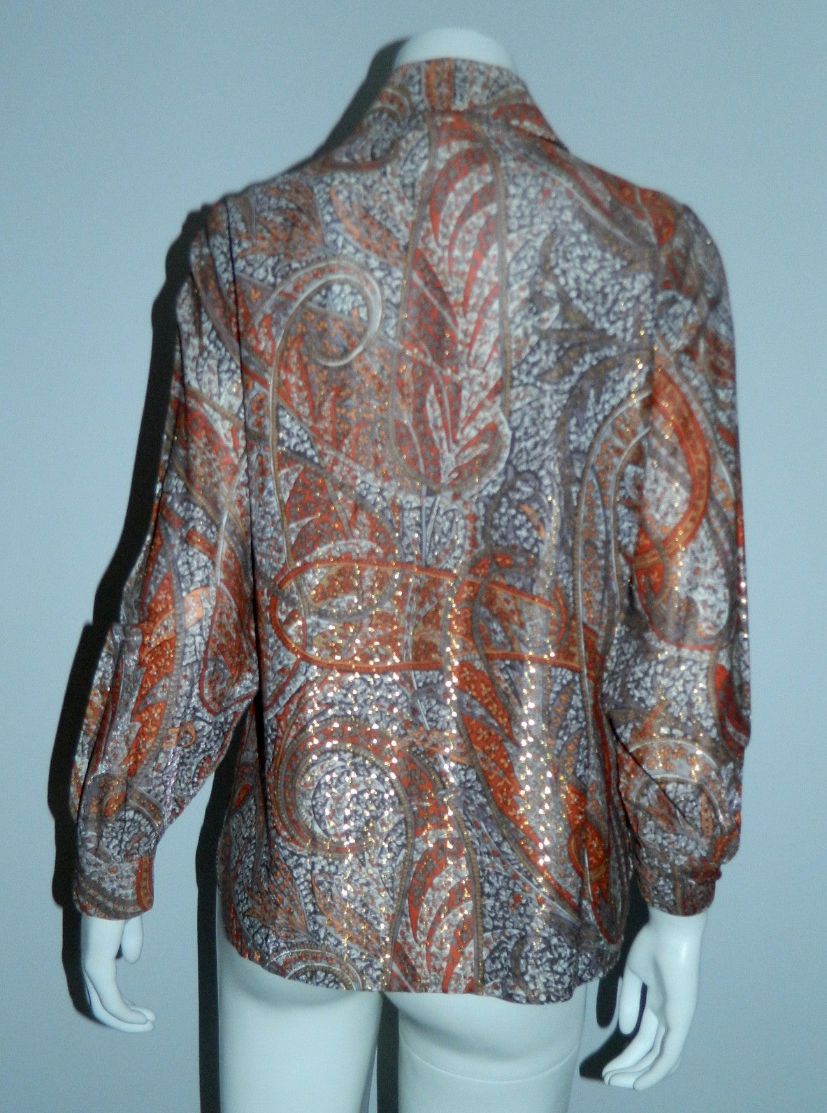MOD vintage 1960s metallic paisley blouse GLAM earthtones S - M