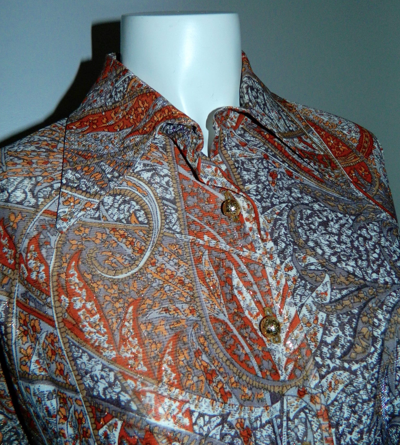MOD vintage 1960s metallic paisley blouse GLAM earthtones S - M