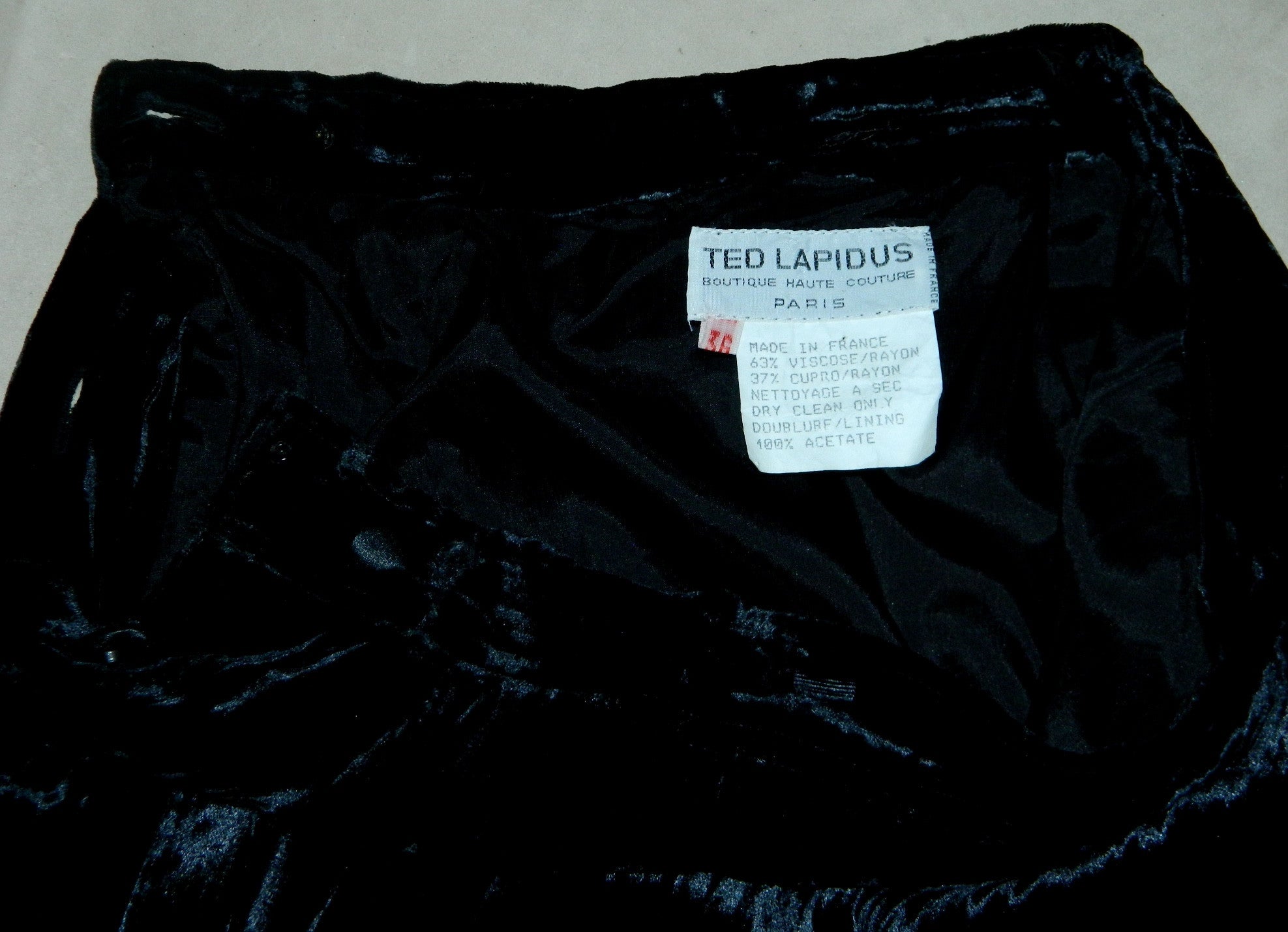vintage 1980s skirt black Ted Lapidus rayon velvet skirt 36 / XS