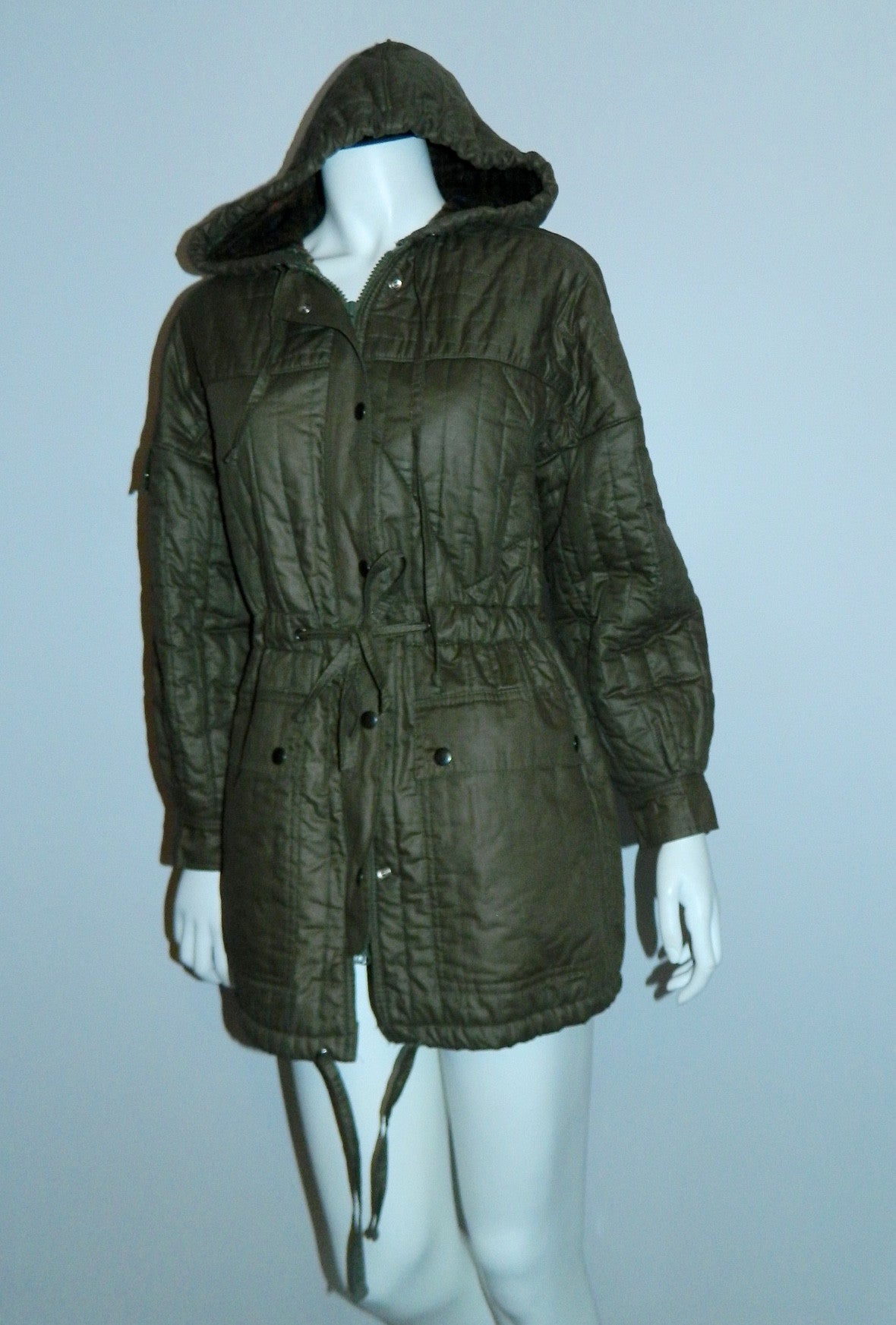 vintage 1970s quilted parka / olive Army coat Beged- Or Bis / coated cotton flannel lined XS