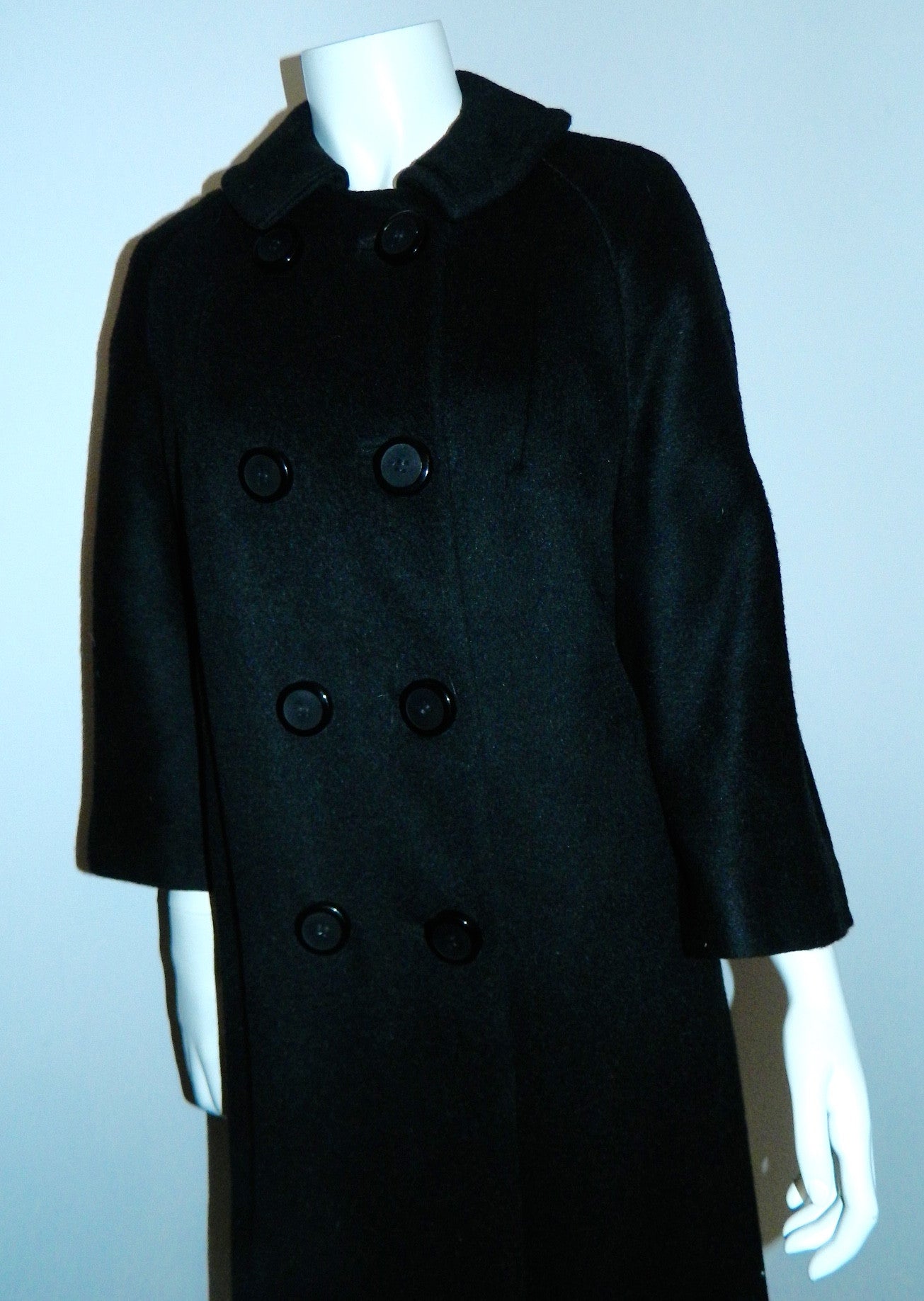 vintage 1960s black wool coat Dan Millstein pea coat L - XL