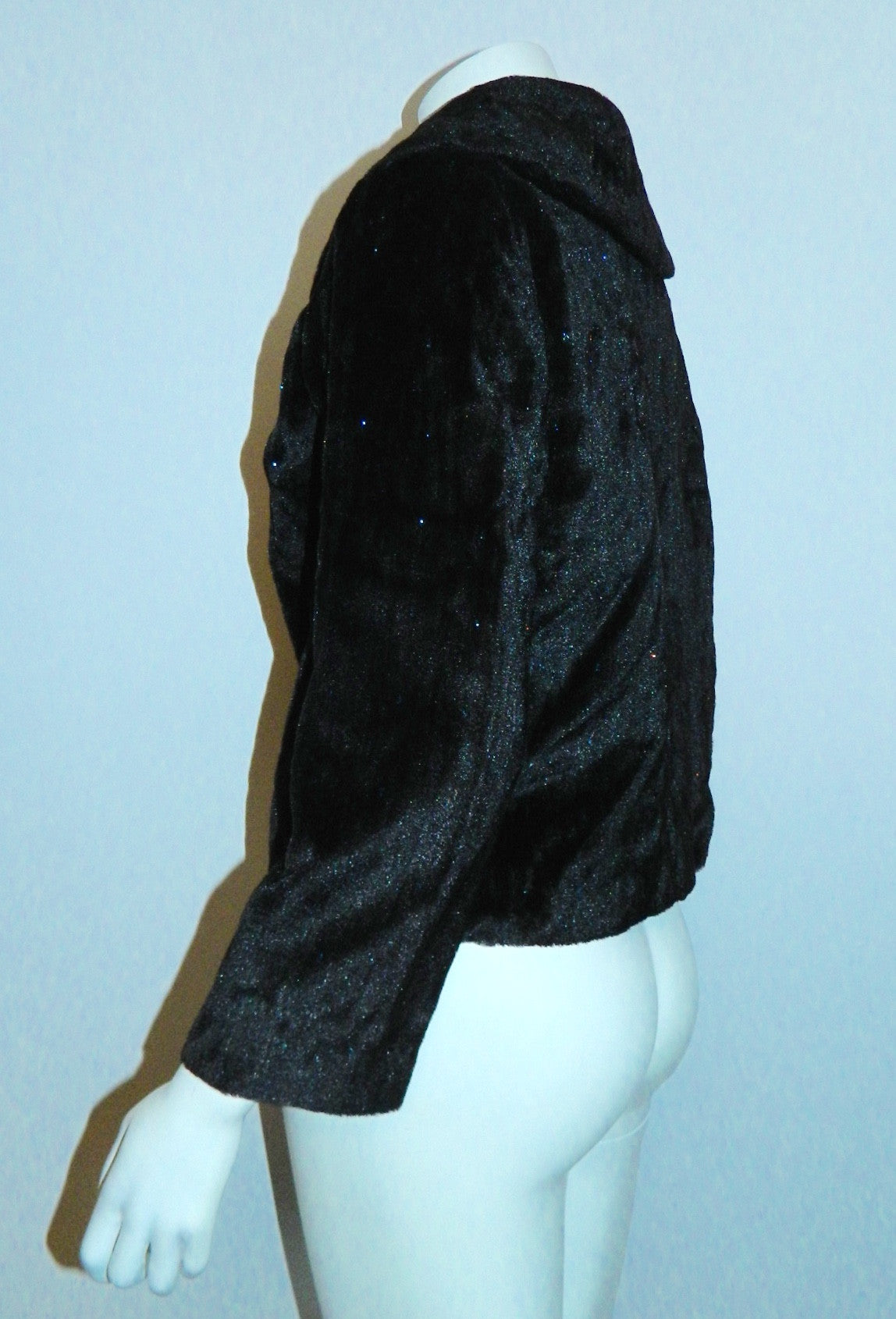 vintage 1950s faux fur jacket black velvet LUREX twinkle evening coat S