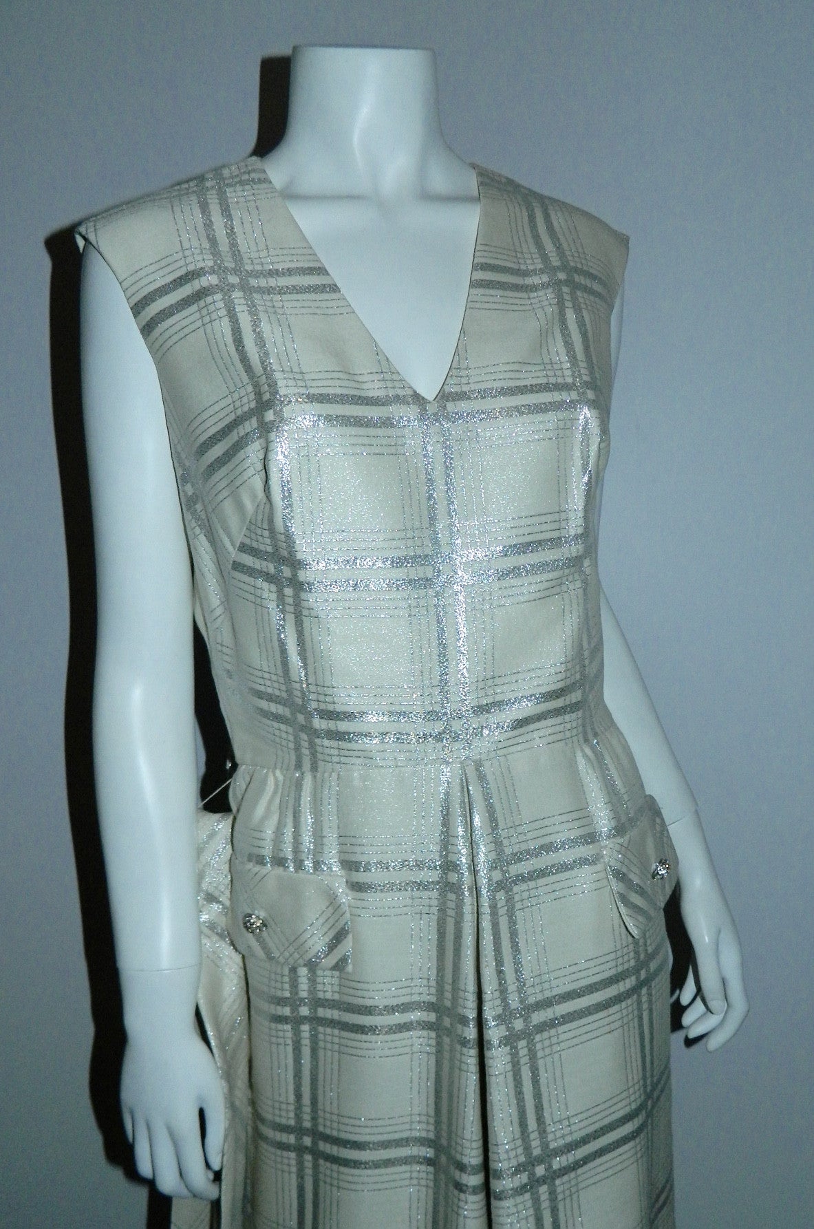 vintage 1960s plaid jumpsuit / silver BERNETTI New York formal gown suit