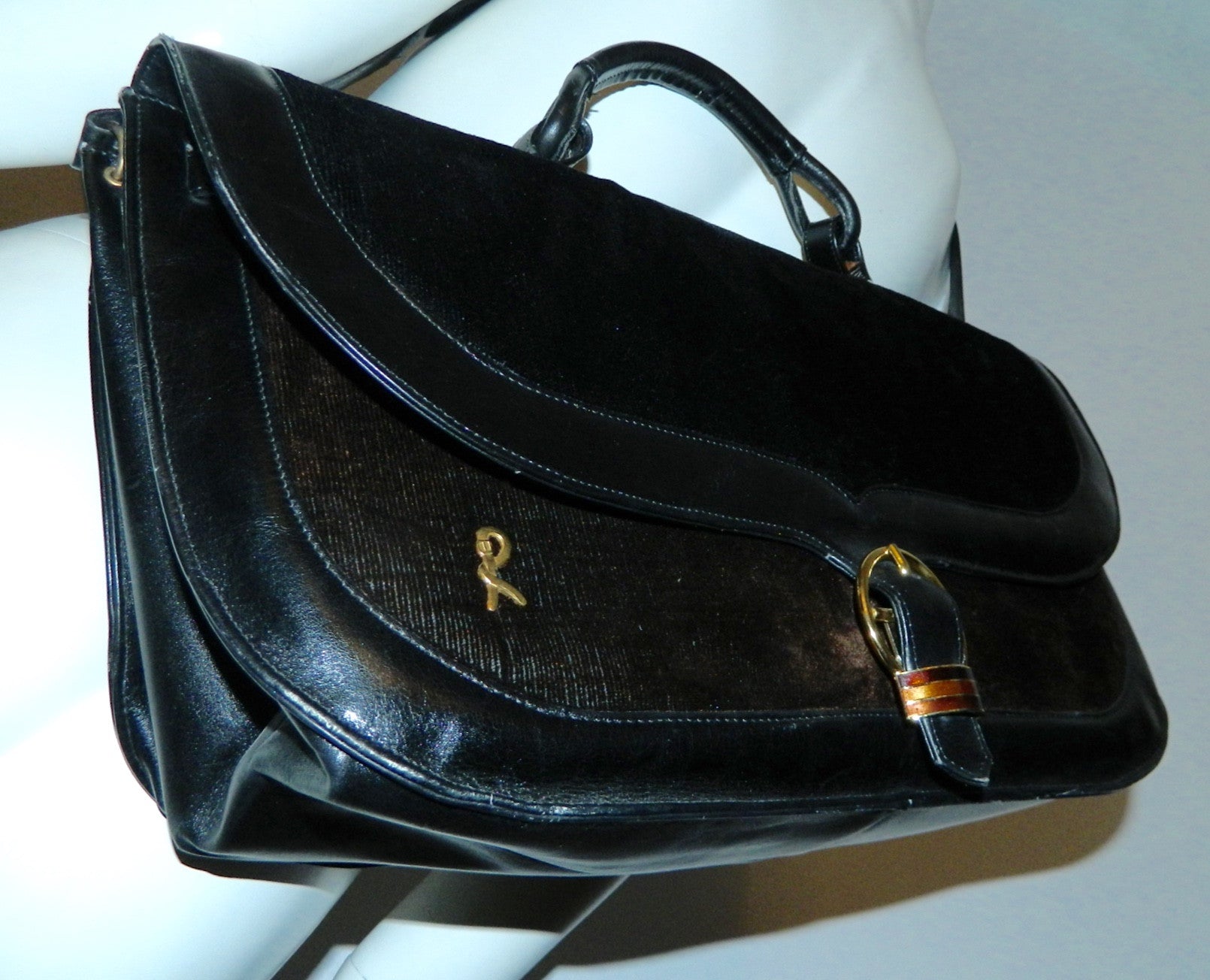HUGE velvet leather Roberta di Camerino briefcase handbag vintage 1970s carry on bag