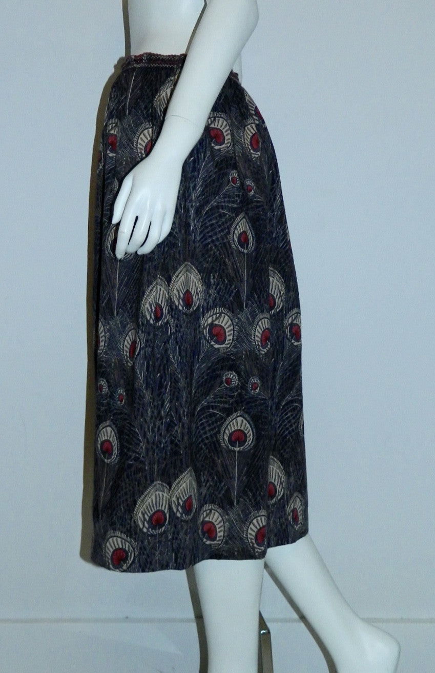 vintage Liberty wool skirt HERA peacock print midi skirt / mini dress OSFM