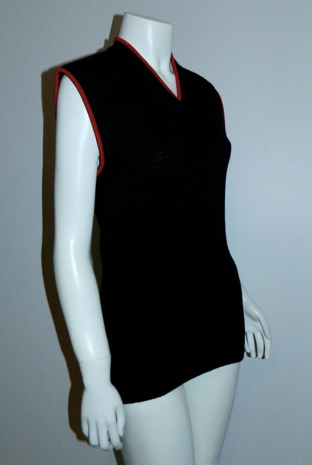 vintage KENZO sweater black wool ribbed knit top red trim 1980s designer