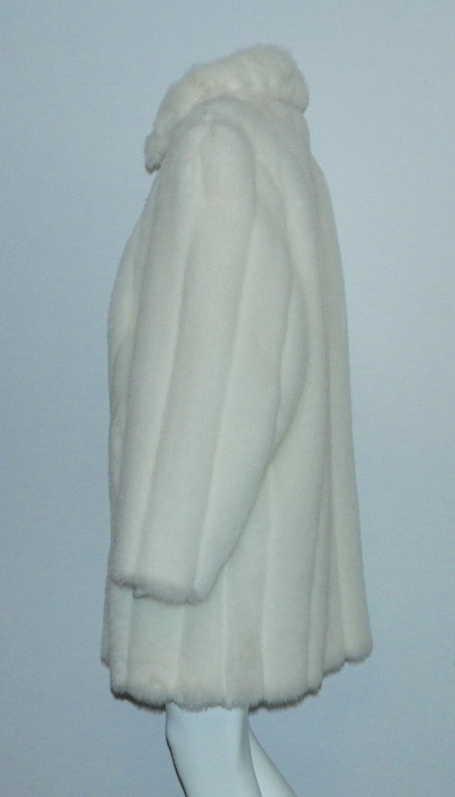 white faux fur coat 1980s vintage Oleg Cassini stroller length faux rabbit fur S - M