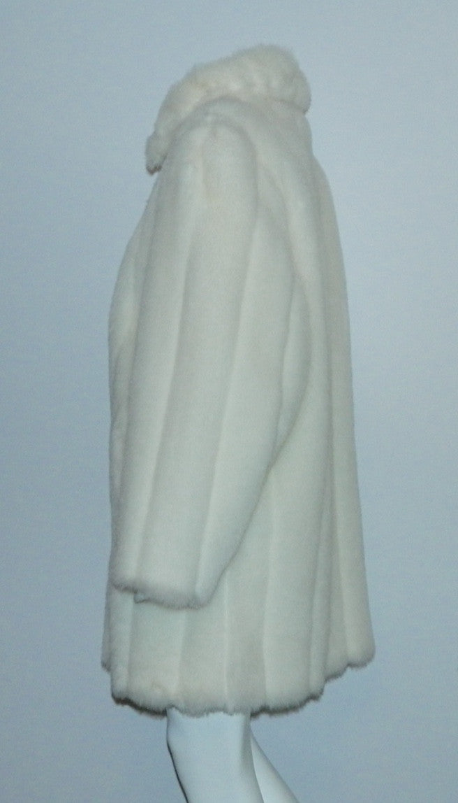 white faux fur coat 1980s vintage Oleg Cassini stroller length faux rabbit fur S - M