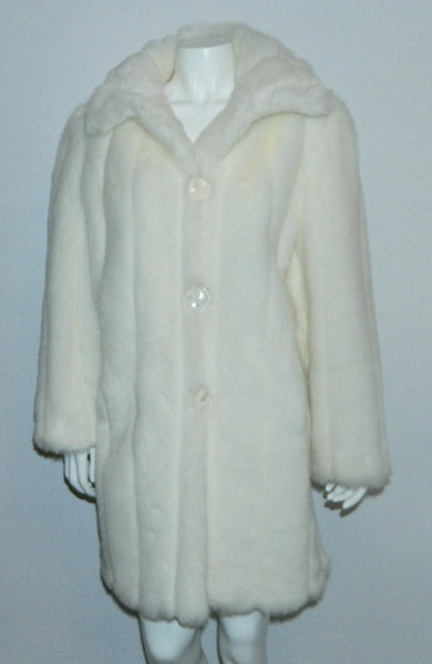 white faux fur coat 1980s vintage Oleg Cassini stroller length faux rabbit fur S - M