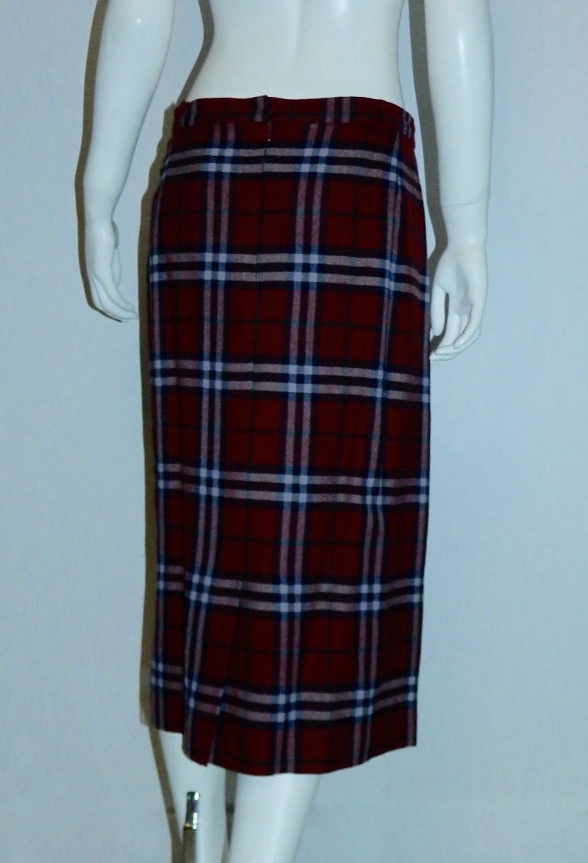 vintage BURBERRYS Nova Check pencil skirt classic 1980s burgundy plaid midi skirt L - XL