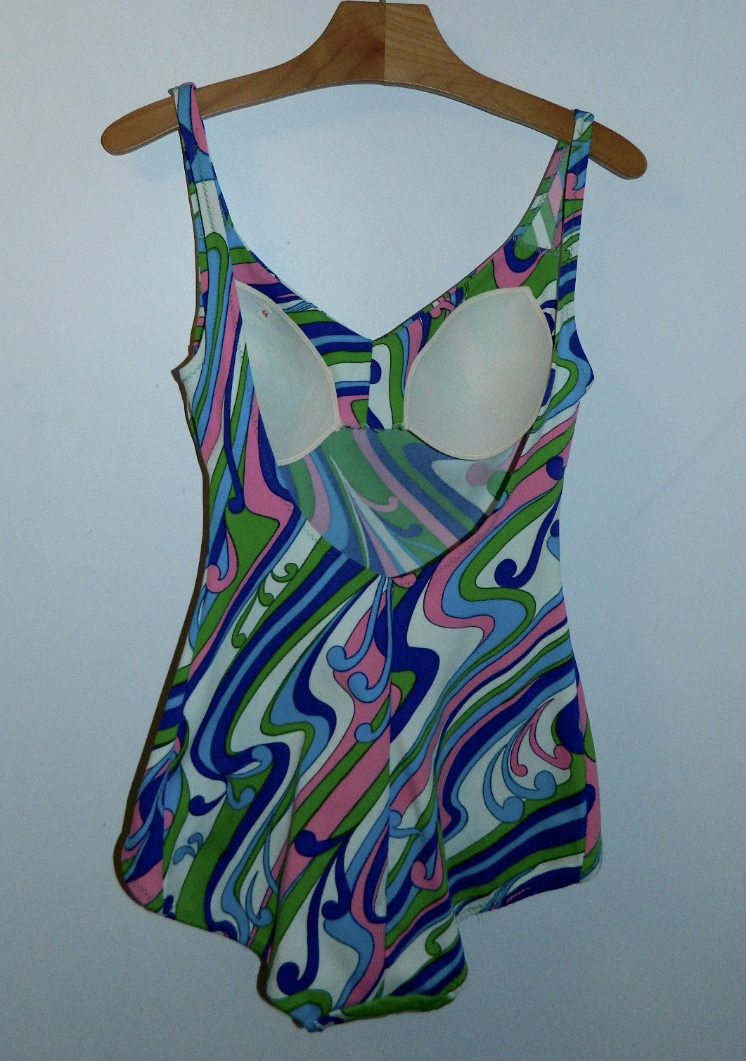 vintage 1960s swimsuit MOD lime pink SWIRL bathing suit S - M