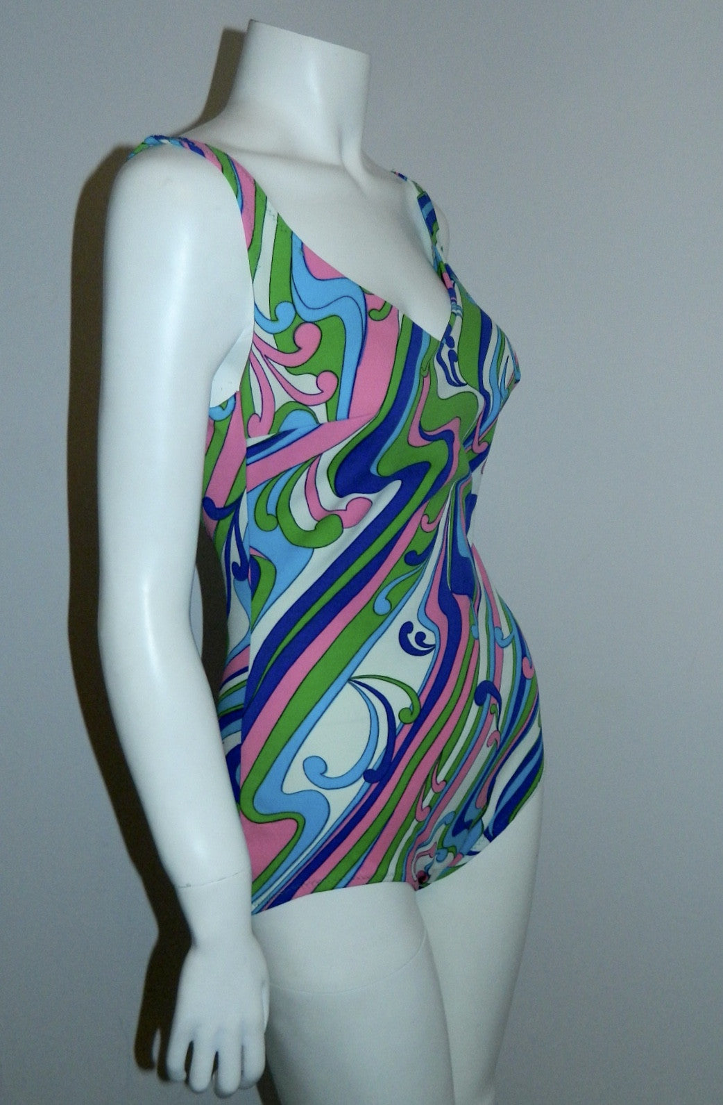 vintage 1960s swimsuit MOD lime pink SWIRL bathing suit S - M