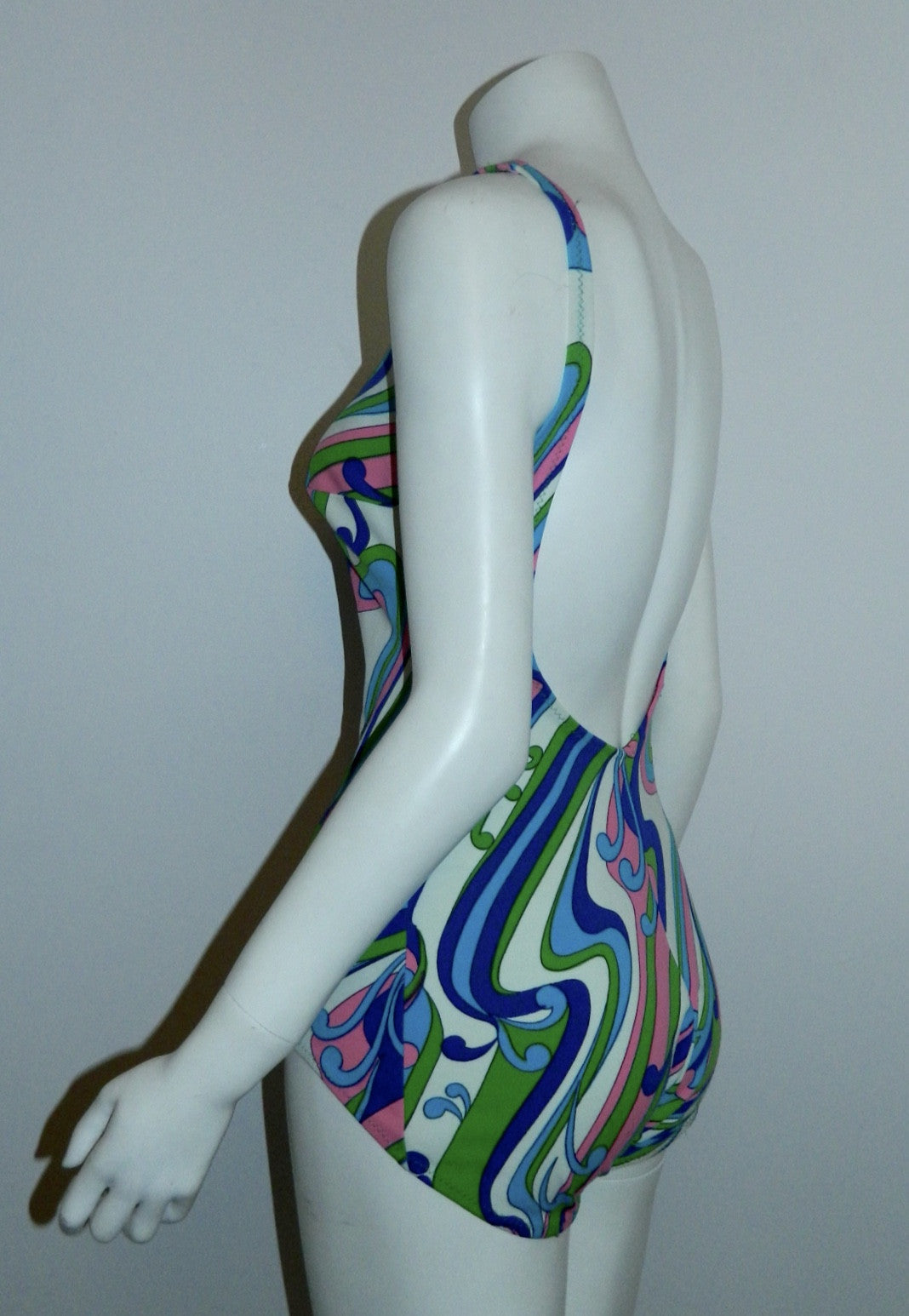 vintage 1960s swimsuit MOD lime pink SWIRL bathing suit S - M