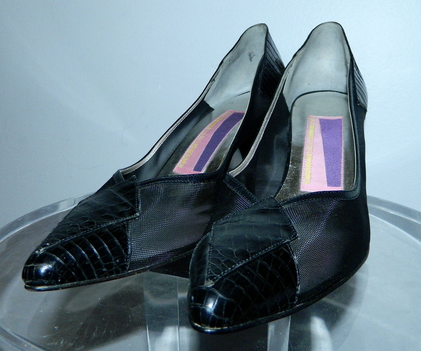 vintage black heels 1980s  Susan Bennis Warren Edwards Tegu lizard 9 1/2 B