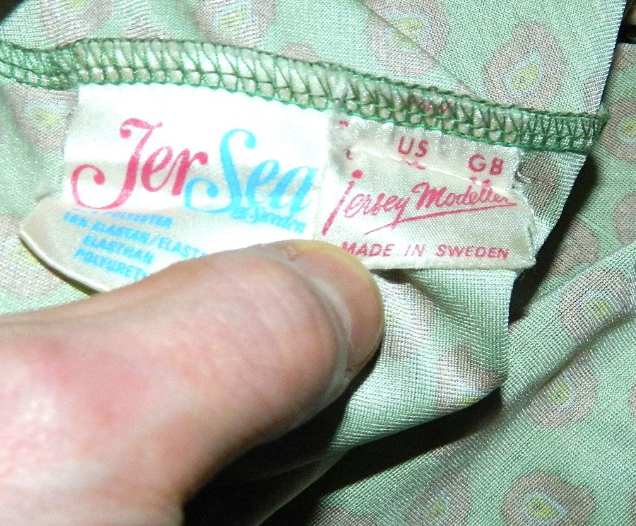 vintage 1970s green paisley JerSea of Sweden swim suit Halter neck bathing suit XS - S