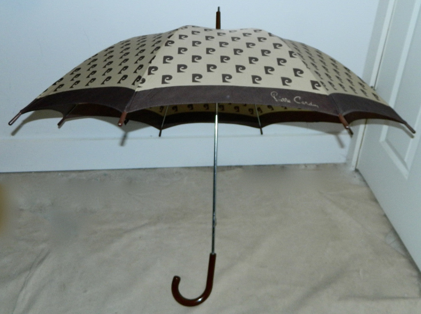 vintage 1970s Pierre Cardin monogram umbrella brown logo parasol