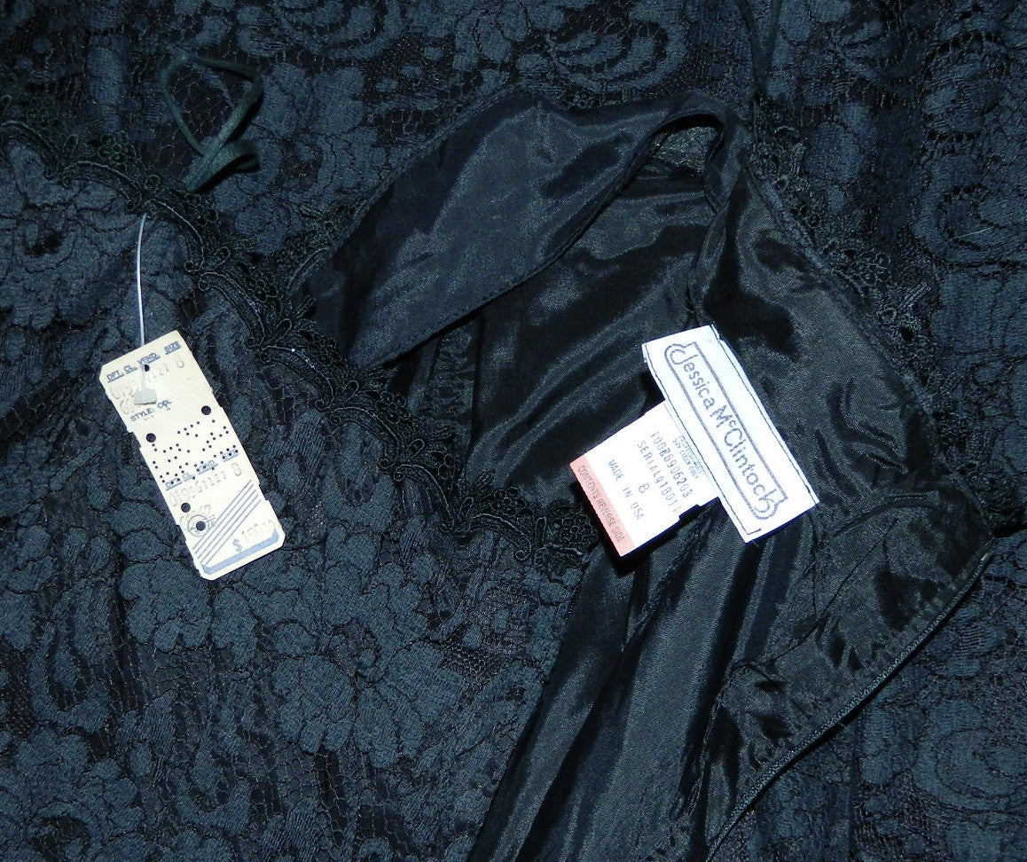 vintage 1980s strapless dress Jessica McClintock black lace dress XS S