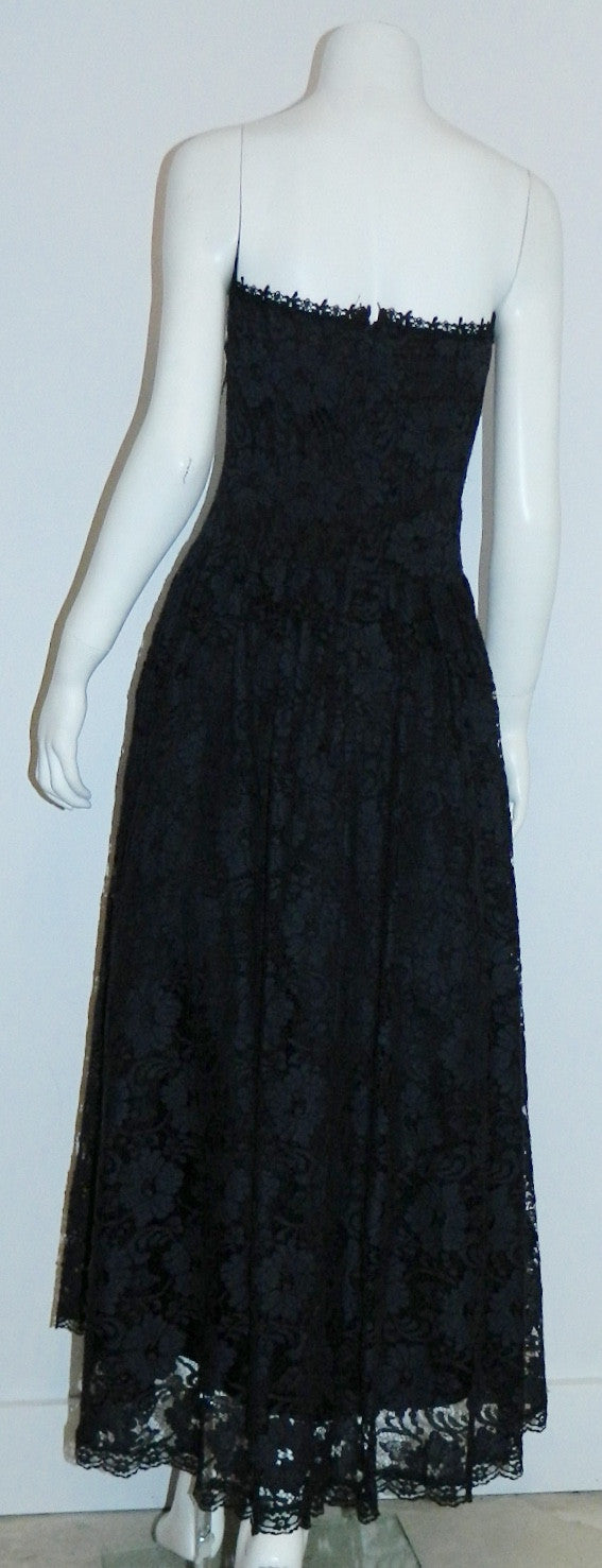 vintage 1980s strapless dress Jessica McClintock black lace dress XS S