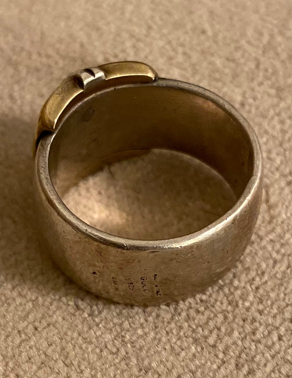 vintage GUCCI ring Sterling Silver Gold buckle motif 1960s tank ring cigar band fine jewelry