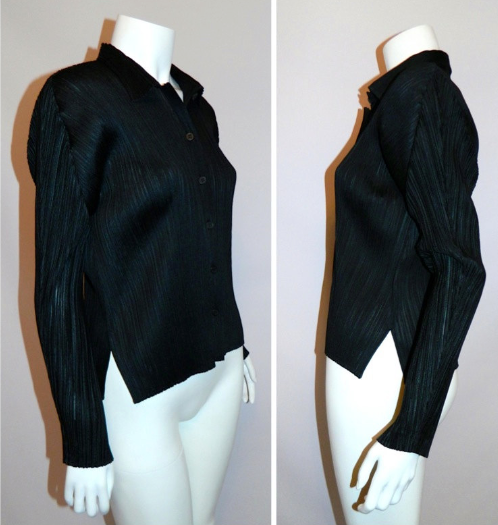 vintage ISSEY MIYAKE black PLEATS PLEASE shirt top blouse oxford M