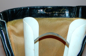 MOD vintage 1960s black leather Go Go boots brass squares 8 1/2 N