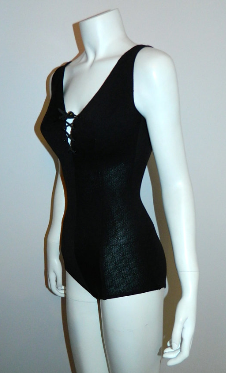 vintage 1950s black Cole of California swim bathing suit Pin Up corset front XS