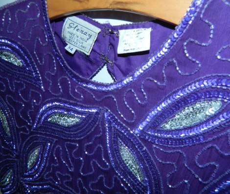 vintage beaded dress 1980s purple silk cocktail dress XS