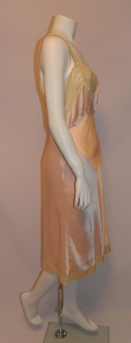 vintage bias cut nightgown 1950s pink Fischer slip gown rayon satin lace 36