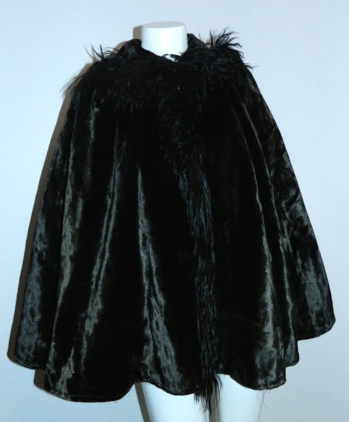 antique velvet cape Victorian capelet black 1800s monkey fur trim