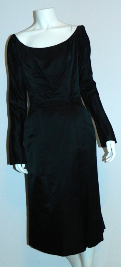 vintage 1950s Ceil Chapman cocktail dress silk satin ballet neck XS - S
