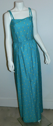 vintage 1970s sun dress / MALIA apple print maxi gown / seafoam yellow XS - S