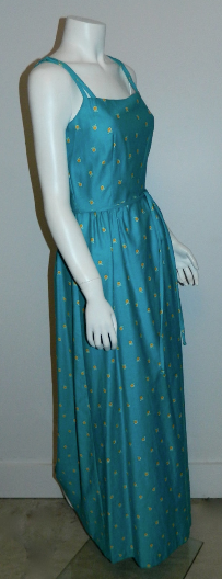 vintage 1970s sun dress / MALIA apple print maxi gown / seafoam yellow XS - S