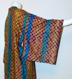 antique silk KIMONO robe orange Shibori ombre stripe Japanese long jacket