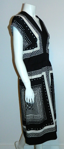 vintage 1960s dress MOD black white frame Nancy Greer OP print midi dress M