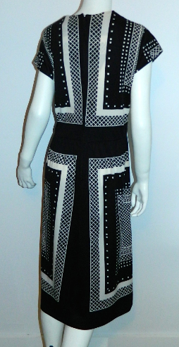 vintage 1960s dress MOD black white frame Nancy Greer OP print midi dress M