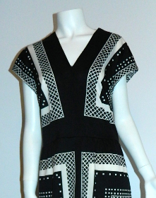 vintage 1960s dress MOD black white frame Nancy Greer OP print midi dress M