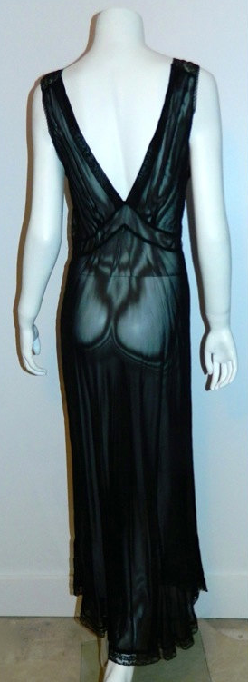 vintage 1930s black Mondaine lace slip Art Deco bias cut gown 32 / XS