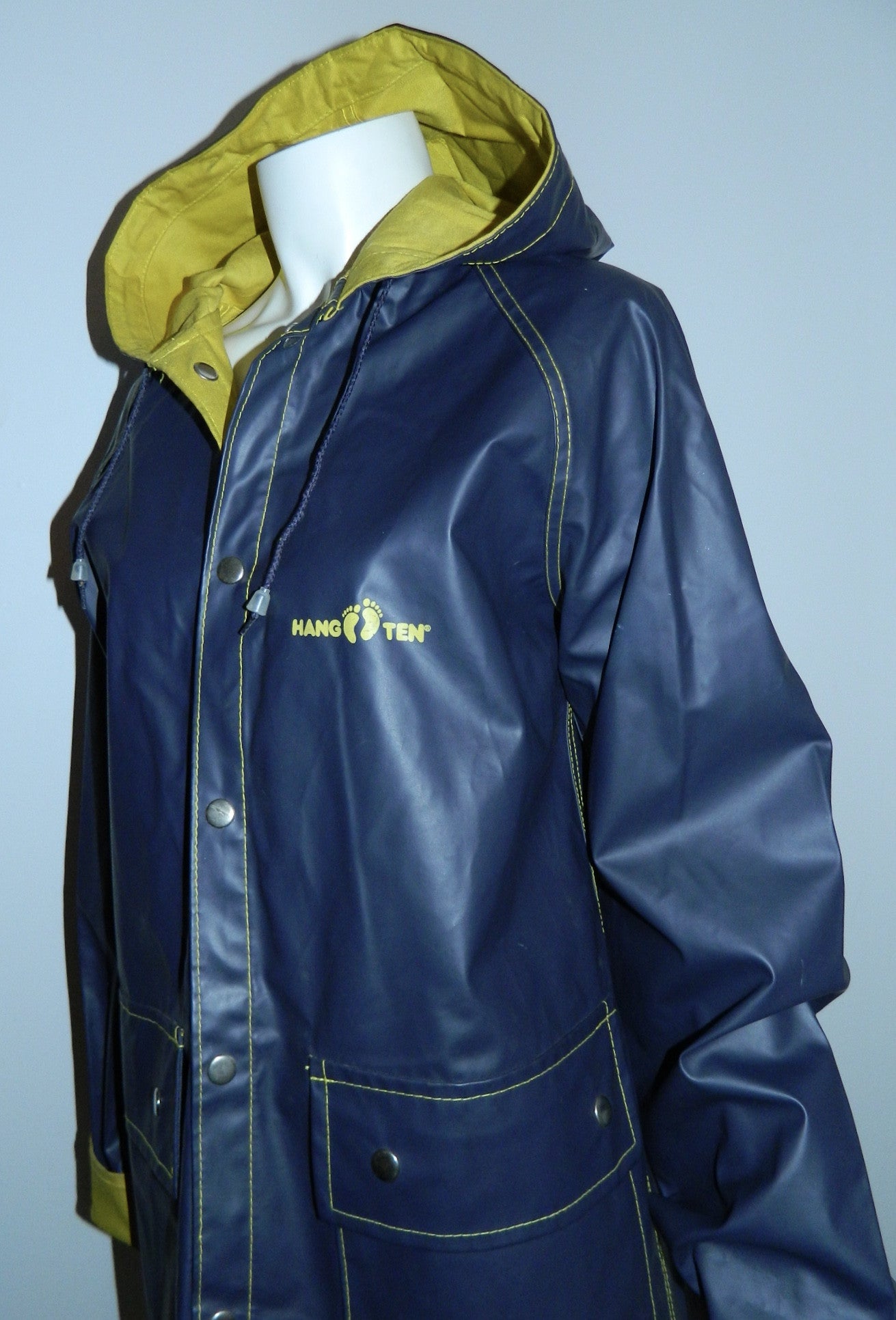 vintage 1980s HANG TEN rain jacket PVC slicker 80s hooded coat Adult S