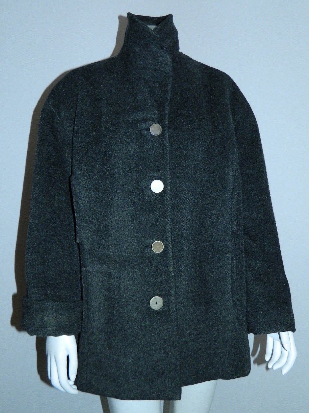 vintage 1950s Hattie Carnegie coat gray wool alpaca / fur lining M - L