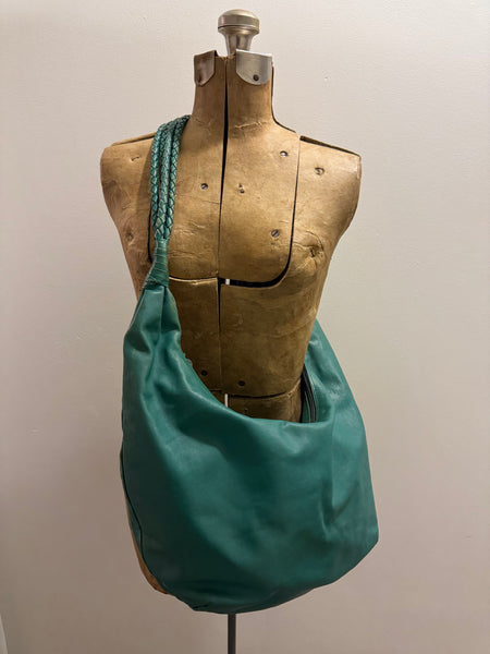 vintage 1980s seafoam green Bottega Veneta leather bag slouchy HOBO purse WOVEN straps