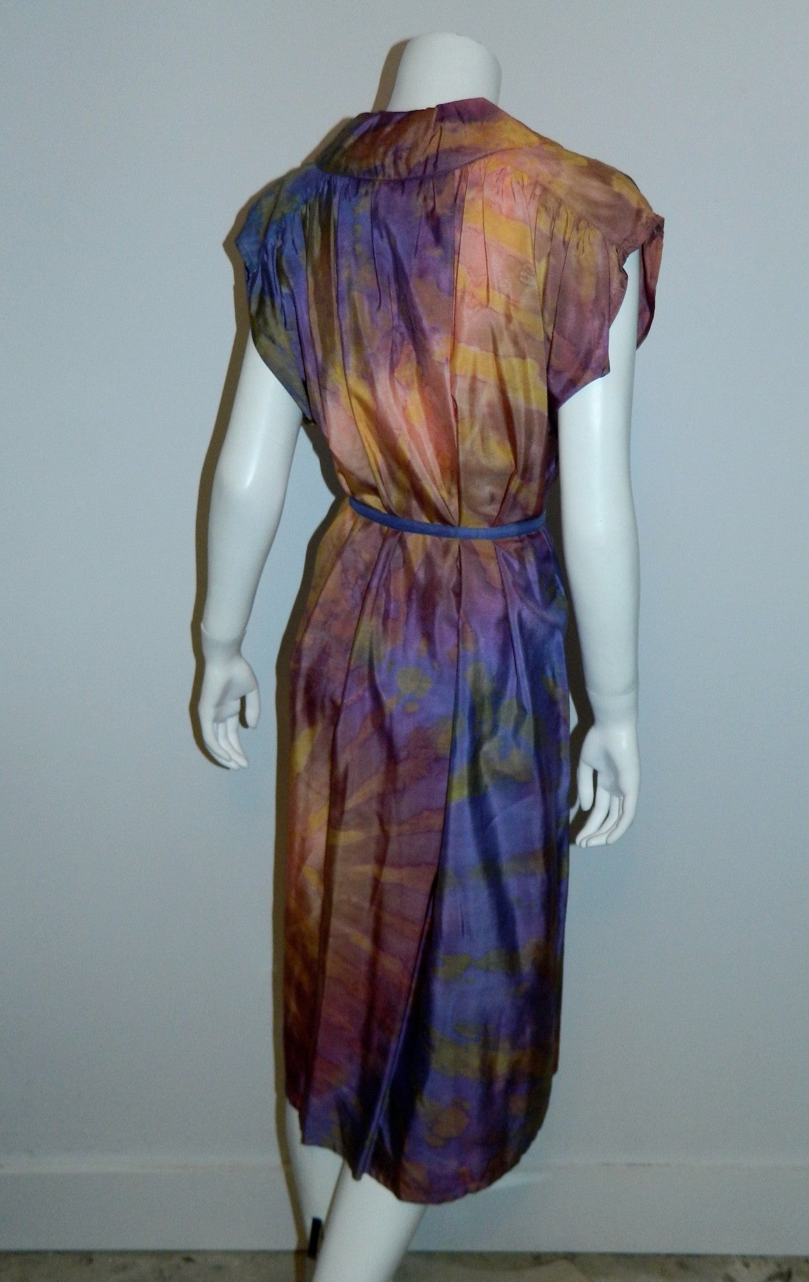 purple sunset SILK Hand Dyed poets dress / vintage 1970S Hippie / artist made OOAK