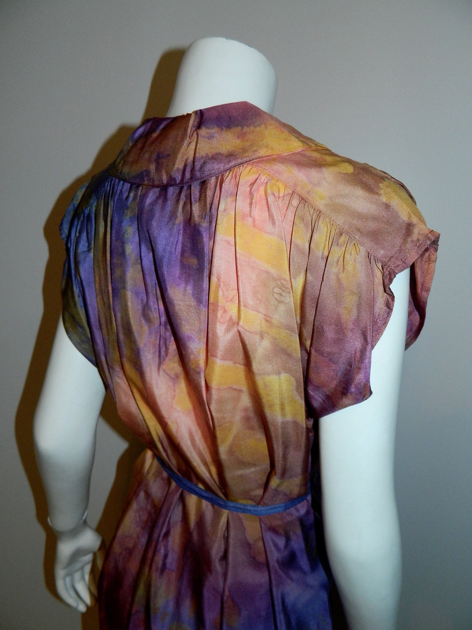 purple sunset SILK Hand Dyed poets dress / vintage 1970S Hippie / artist made OOAK